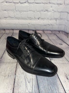 Johnston & Murphy Black Leather Cap-Toe Derby Shoes Sz 11M